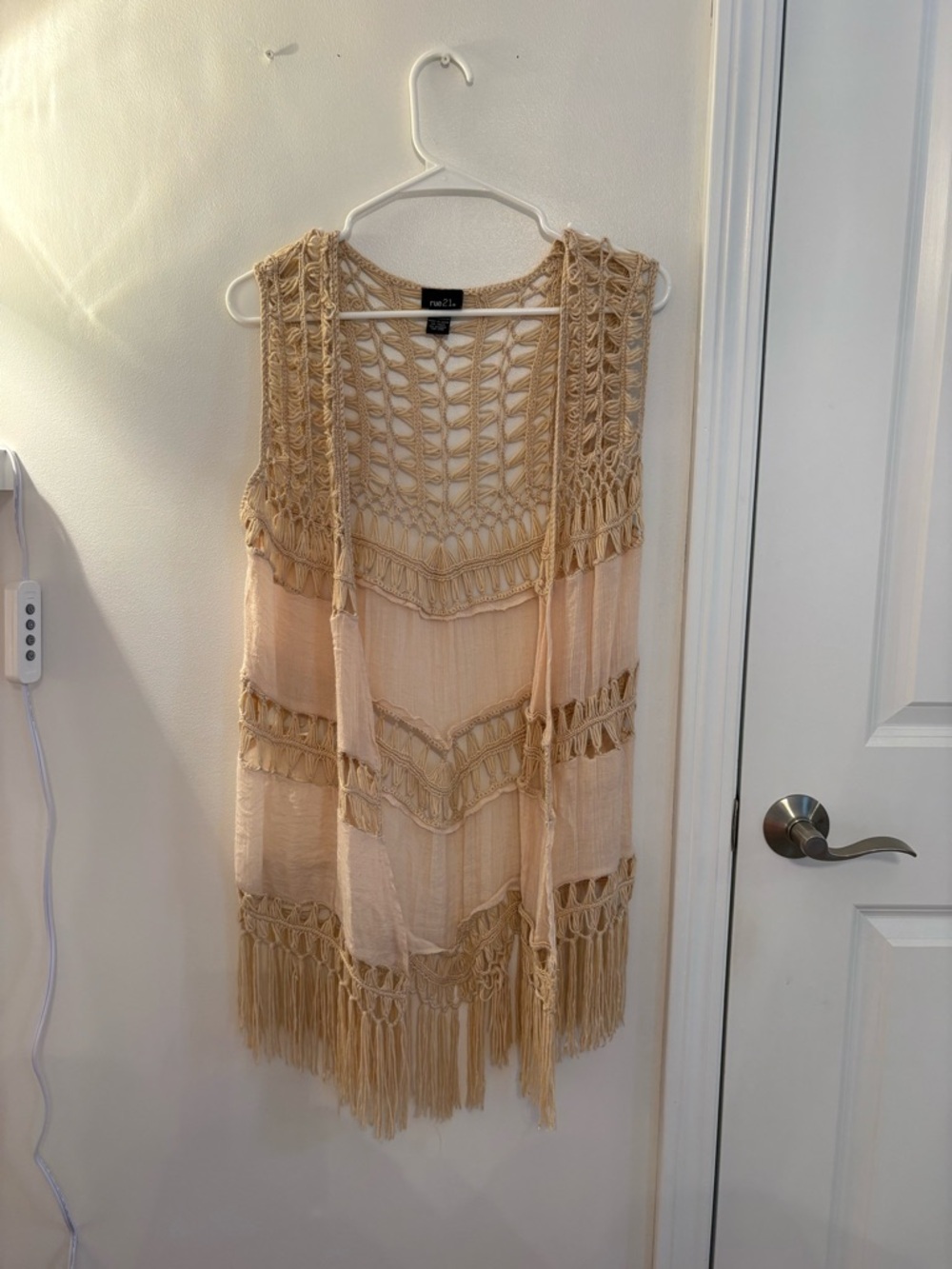 Rue21 Crochet Fringe Vest - Cream